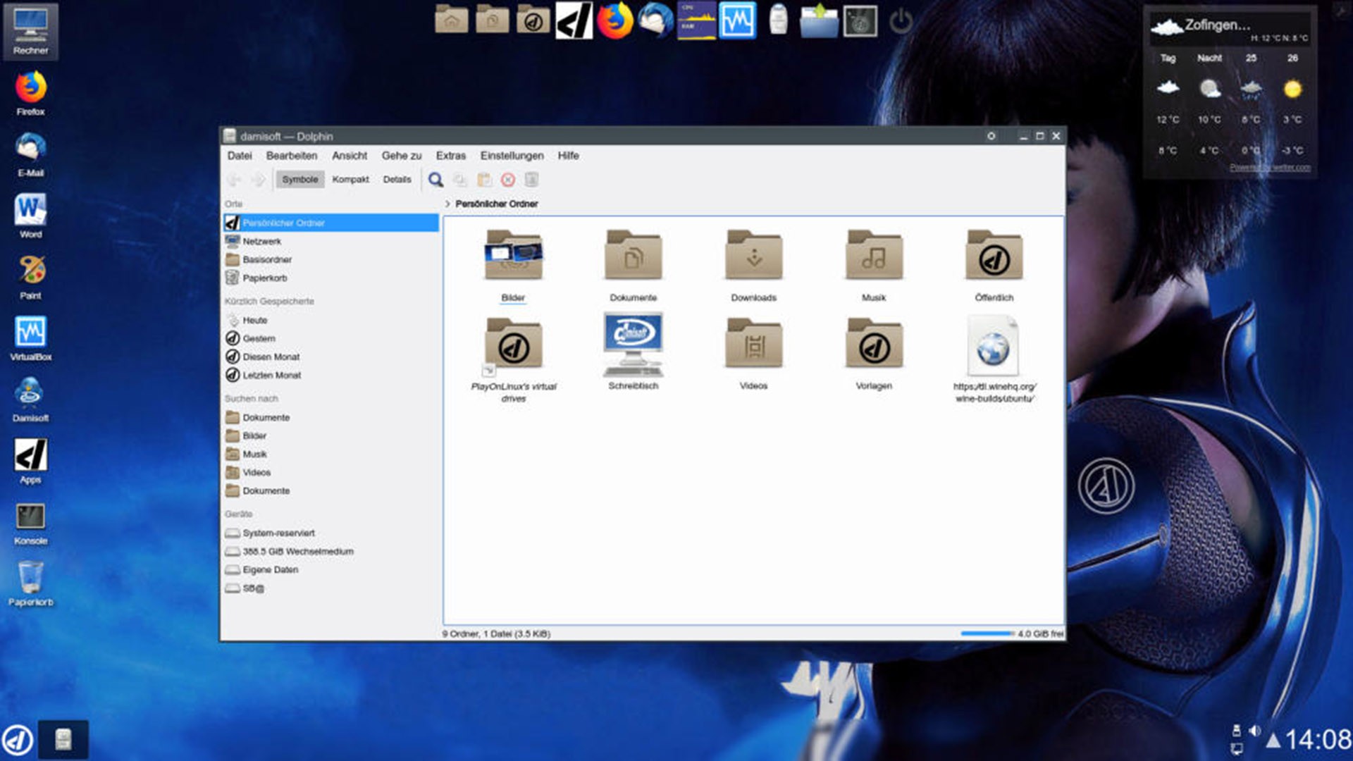 Damisoft Linux OS 18 Betriebssystem Schreibtisch Ordner Fenster Window Explorer