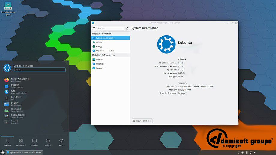 Kubuntu KDE Linux Damisoft 2023 Slider Logo Cover