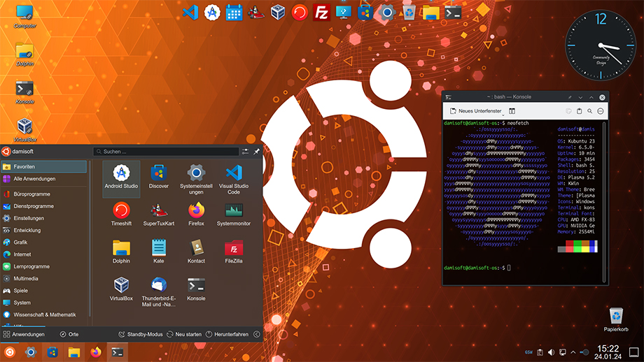 Linux Ubuntu KDE Desktop 2024 Damisoft Neofetch Plasma Bash