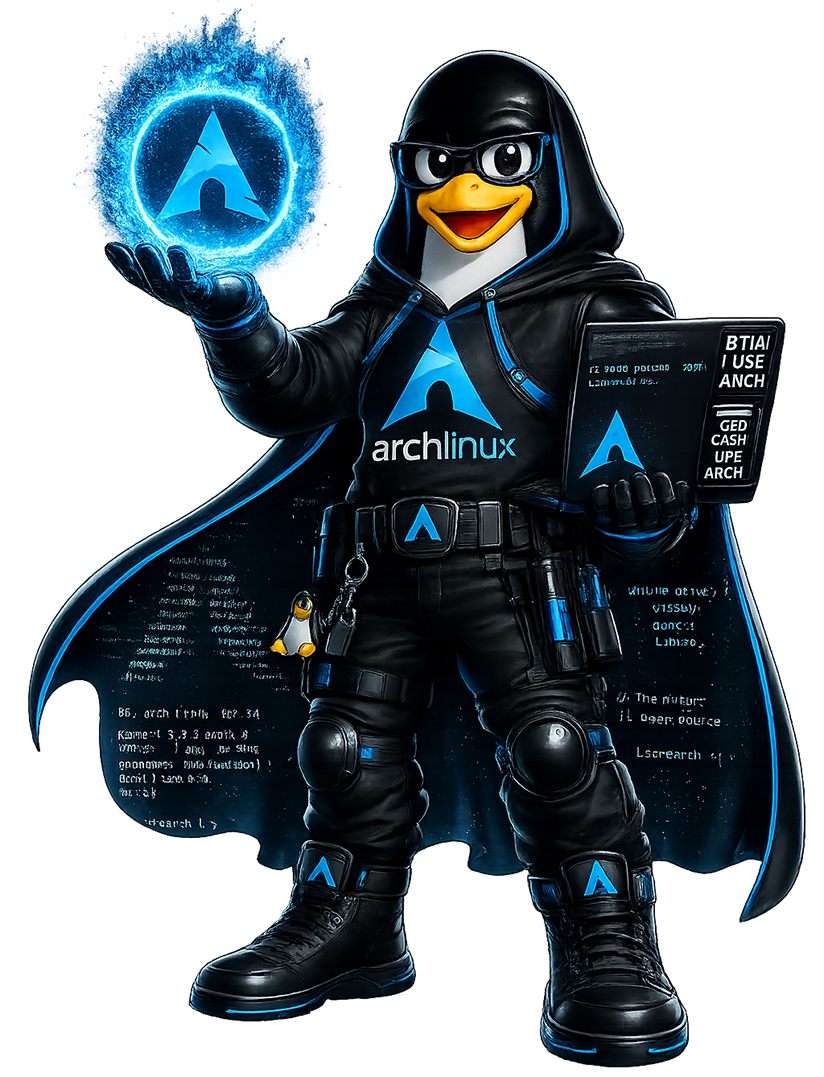 Tux im Arch Linux Super Hero style Arch Linux Damisoft Tux Original Logo 2026