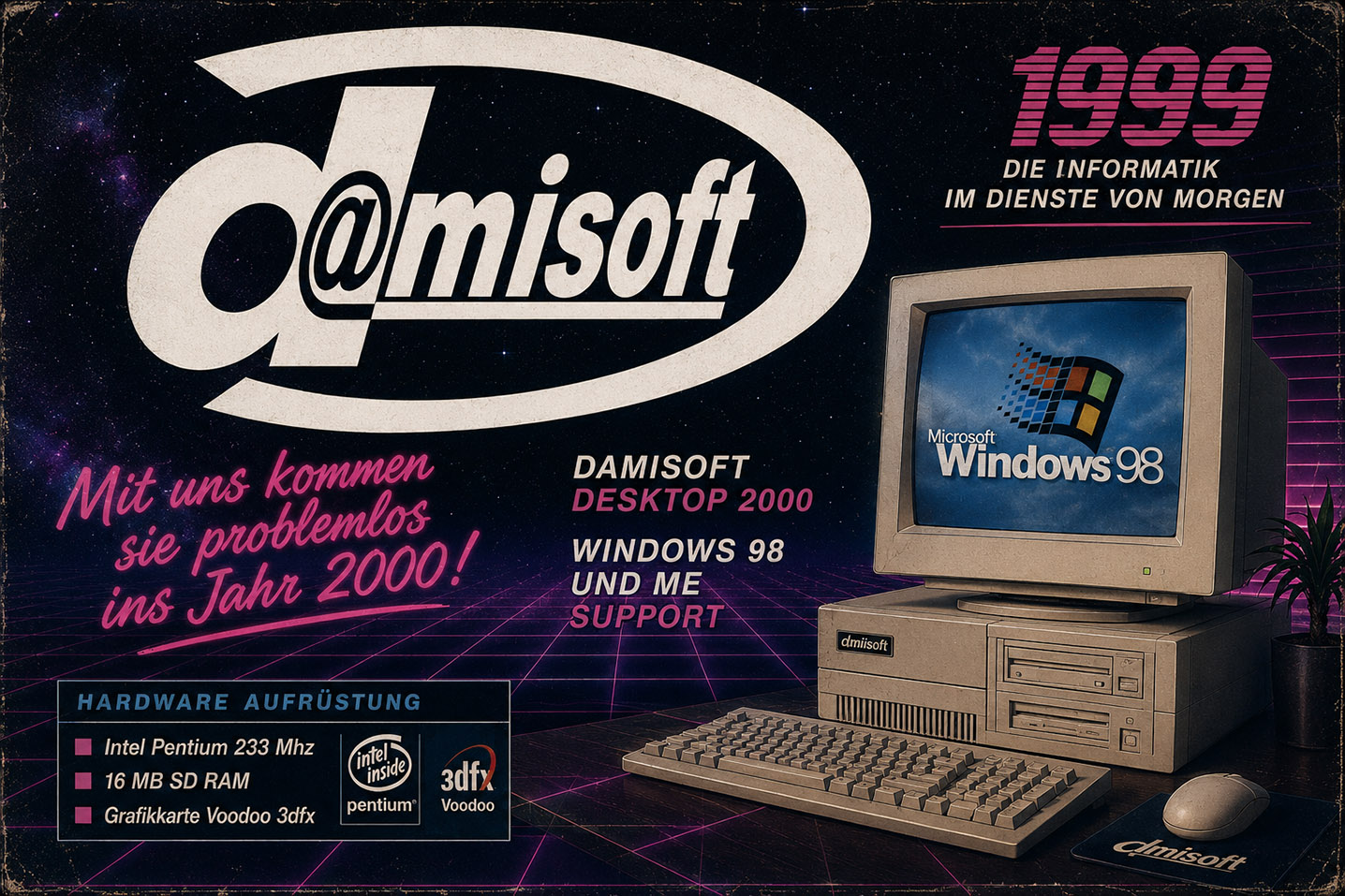 Damisoft Retro Werbung 1999 Original PC Desktop 2000 386er Support Problemlos