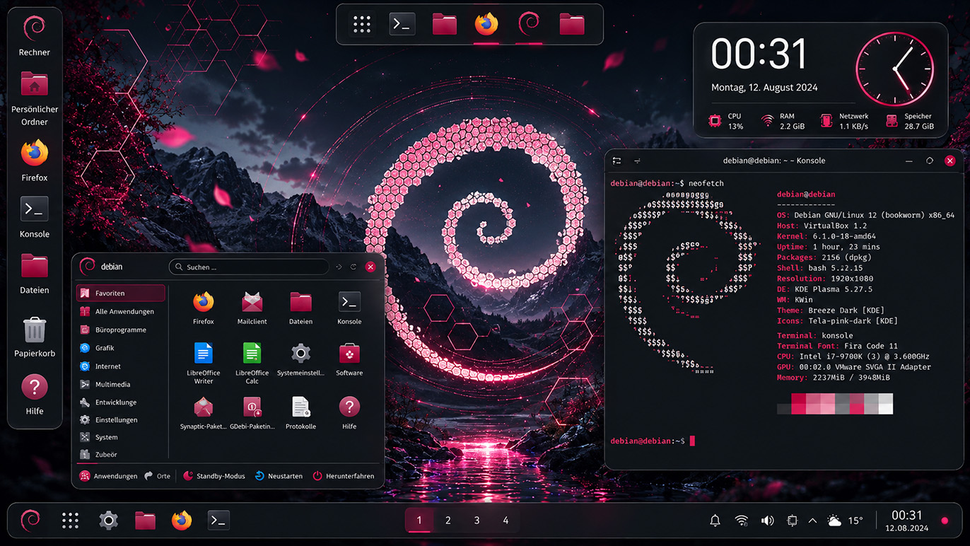 Debian Linux KDE Desktop Debian Linux Desktop KDE Plasma Neofetch Damisoft Original 2026