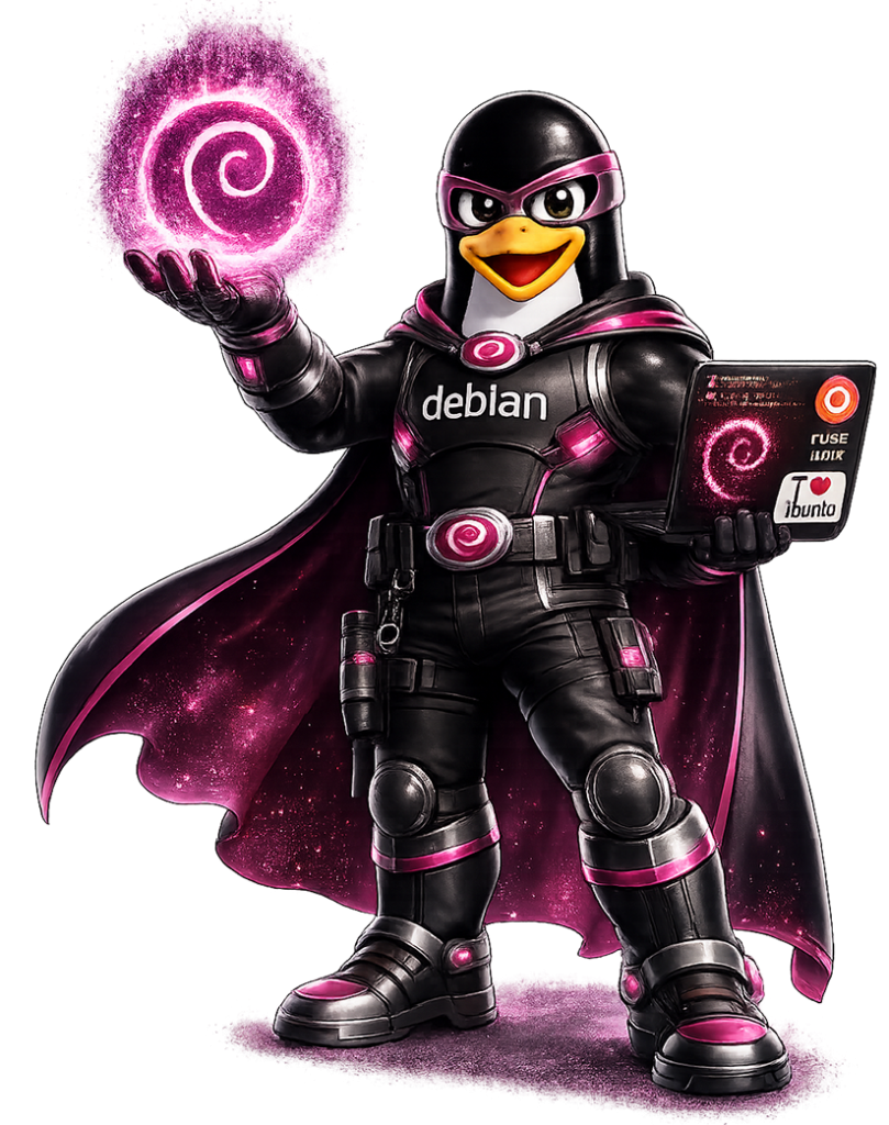 Tux Linux Disketten OpenSUSE 6.4 Ausstellung bei der Damisoft Groupe in Säckingen Tux debian Logo Damisoft Super Hero Linux Original 2026