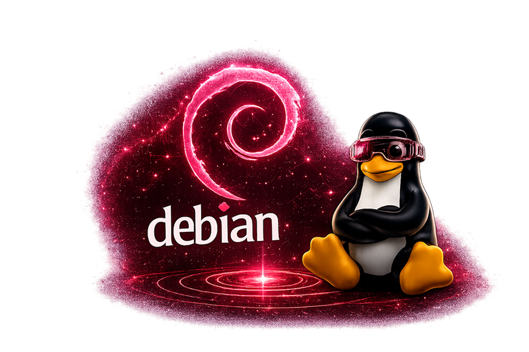 Linux Debian 13 Trixie debian linux Logo Damisoft Original Tux 2026
