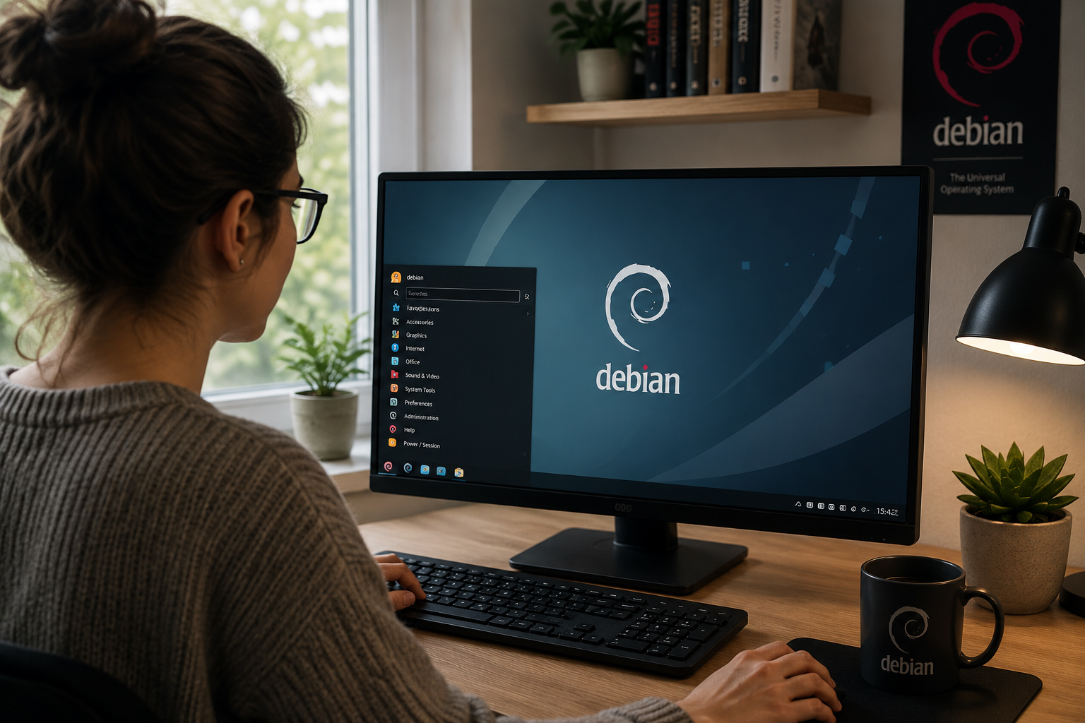 Linux Debian Desktop KDE Debian Linux 13 Trixie Userin Logo Tux Damisoft Desktop Original 2026