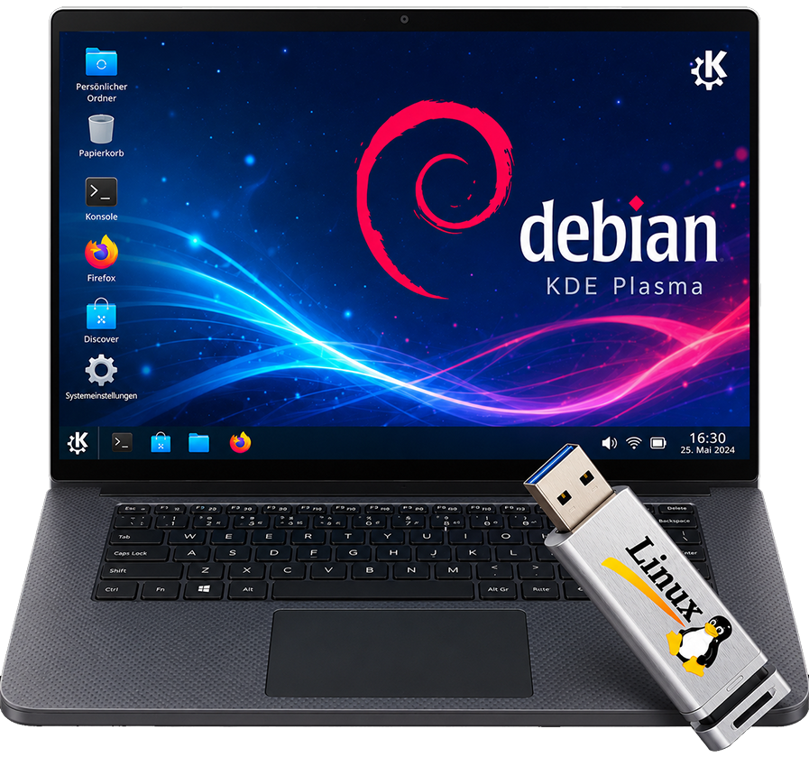 Laptop Damisoft Desktop Debian Linux Tux USB Stick