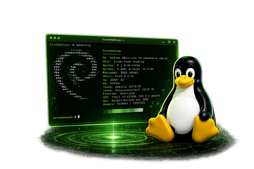 Tux Icon Logo Damisoft Linux Terminal Console Original 2026 neofetch Befehle