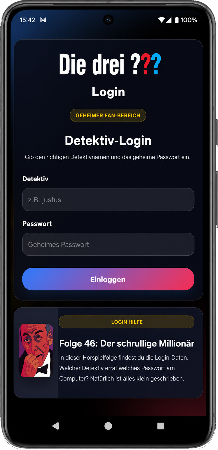 Die originale Damisoft Fan App Damisoft Handy Smartphone Fragezeichen Detektive Android App Screenshot Original 2026